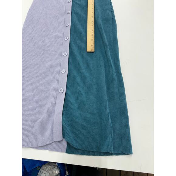 Busayo Dress Women Medium Purple‎ Blue Ribbed Sweater Knit Midi Button Wool - Picture 9 of 13